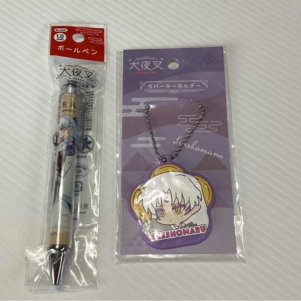 Inuyasha Sesshomaru Rubber Strap Keychain 2" & Black Pen Modern Anime Japan